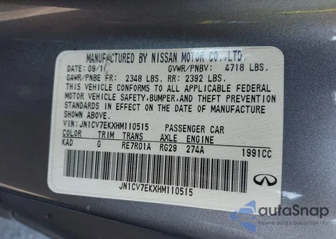 2017 Infiniti Q60 2.0T z USA, uszkodzony, nr VIN JN1CV7EKXHM110515